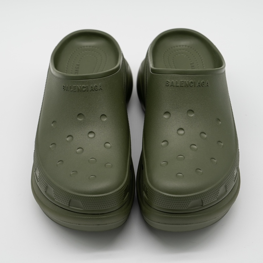 size 44 - Balenciaga Crocs Mule Green Khaki Rubber Slide Sandal Platform - Picture 3 of 13
